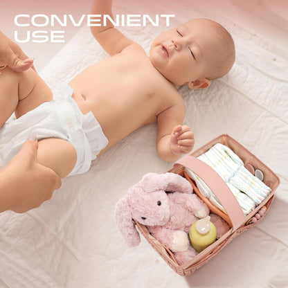 Luxurious Baby Diaper Caddy, Nursery Storage Basket for Newborn Essentials, Travel Baby Basket for Diapers Baby Wipes, Organizer Tote Bag Storage Bin, Baby Shower Gifts(Beige)