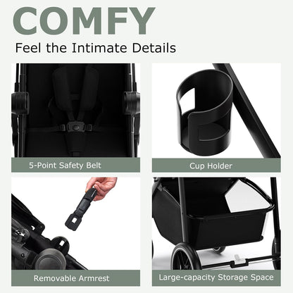 INFANS 2 in 1 Baby Stroller, High Landscape Infant Stroller & Reversible Bassinet Pram, Foldable Pushchair with Adjustable Canopy, Storage Basket, Cup Holder, Suspension Wheels (Black)