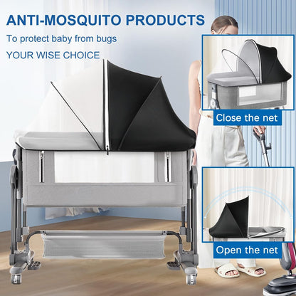 Akiky Portable Bassinet Bedside Sleeper Cover Semi-Sunshade Mosquito Net for Baby Infant Bed Sleeper Cover Mesh Net with Zip-up Window(Gray)