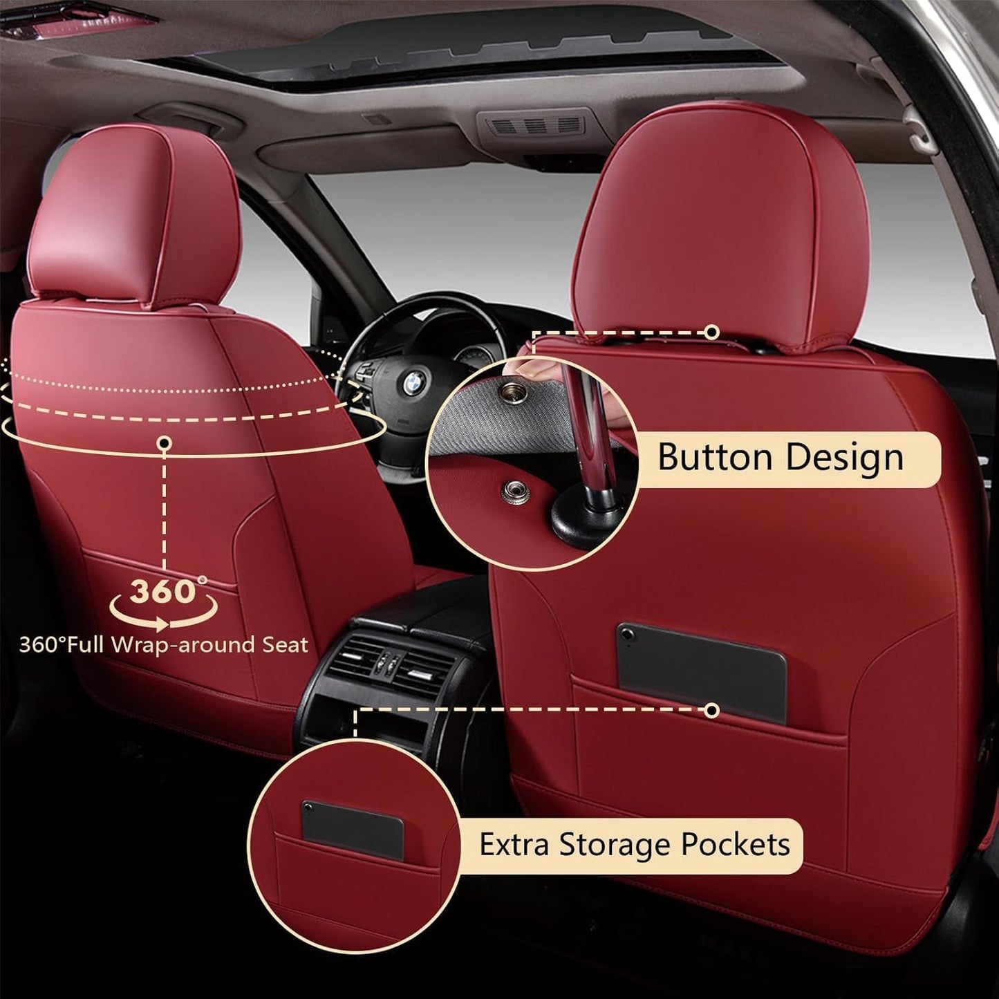 FLORICH Car Seat Covers, Brown Leather Seat Covers for Cars, Faux Nappa Leather Automotive Seat Protectors, Car Seat Cushions Universal Fit for Most Sedans SUVs Trucks - Brown