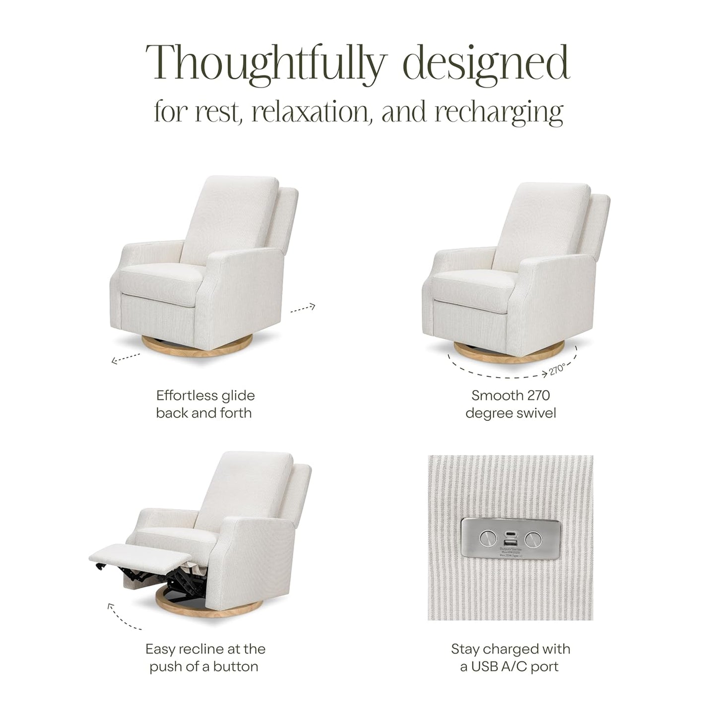 Namesake Crewe Glider Recliner Nursery Chair - GREENGUARD Gold & Certi-PUR US Certified Rocker Recliner - Glider Rocking Chair for Nursery & Living Room - Manual, 360° Swivel, Tan Gingham