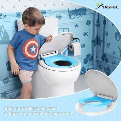 YASFEL Built in Potty Training Toilet Seat for Toddlers, Kids & Adults Biscuit Plastic Toilet Seats Elongated Slow Close with Magnets(Almond, 18.5”)