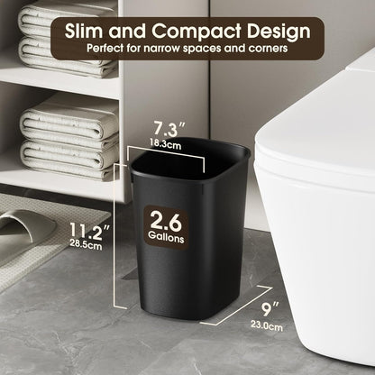 CEROELDA 3 Pack Bathroom Trash Can with Lid, 10L/2.6 Gal Small Garbage Can with Press Top Lid, Slim Plastic Waste Basket for Toilet, Office, Bedroom (Muti 1)