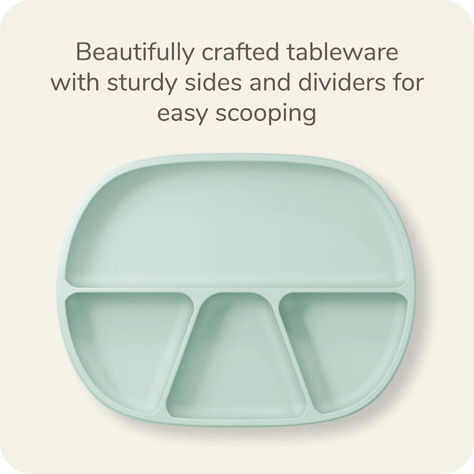 NUK Silicone Baby Tableware Bundle, Includes 1 Plate, 1 Bowl, 1 Cup, & 1 Spoon, Durable Suction Feature Helps Reduce Spills, Microwave-Safe, BPA-Free