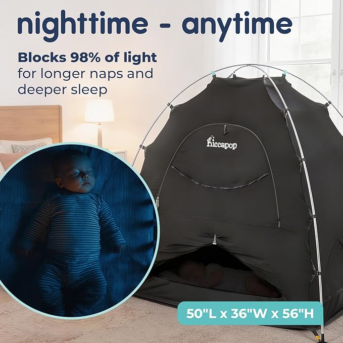 Hiccapop Daydreamer Blackout Tent for Pack and Play, Patented Portable Crib Tent, Blackout Canopy Crib Cover, Sleep Pod for Kids