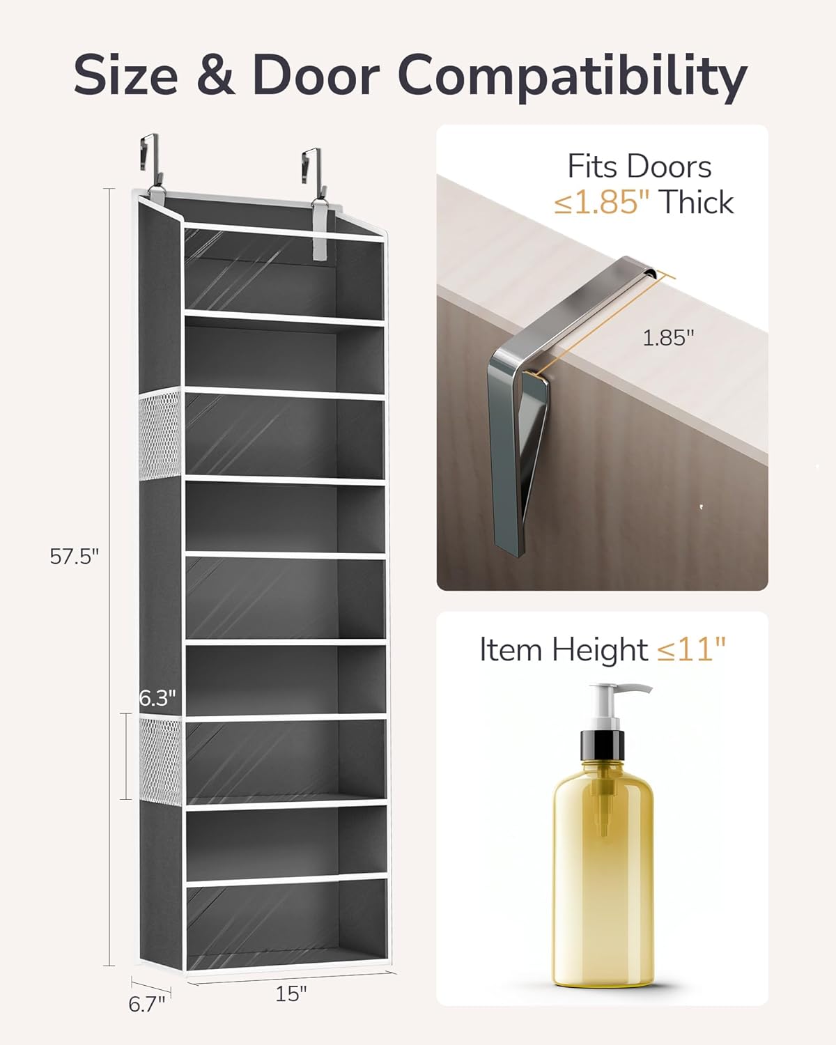 ULG Over The Door Organizer with 6 Large Pockets 12 Side Pockets, 50lbs Weight Capacity Door Hanging Organizer for Bedroom, Bathroom, Pantry, Nursery Storage, Beige