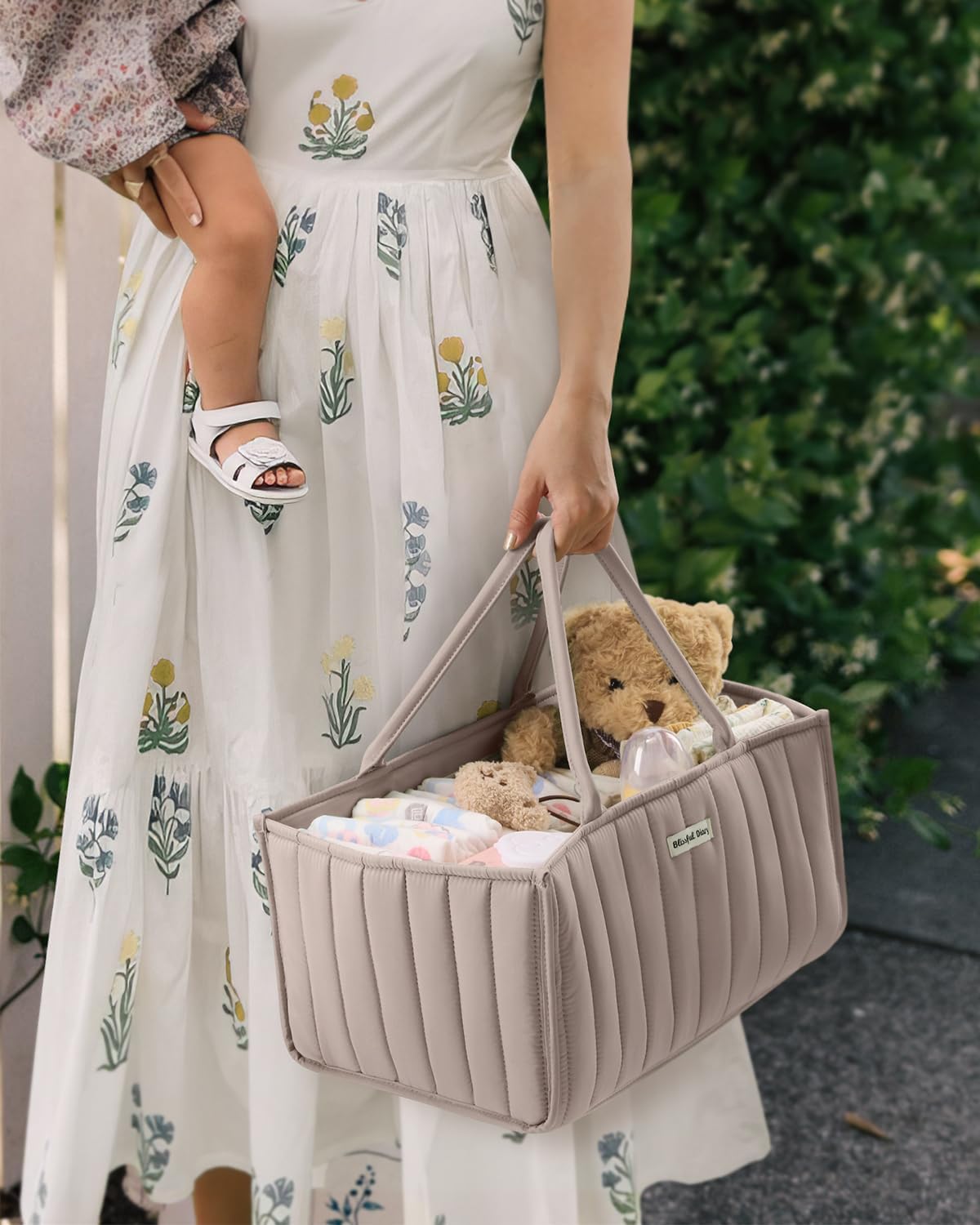 Blissful Diary Baby Diaper Caddy Organizer, Stylish Storage Basket for Newborn Essentials and Diaper Station, Gift for Baby Shower and Registry Must-Have, Mocha Brown
