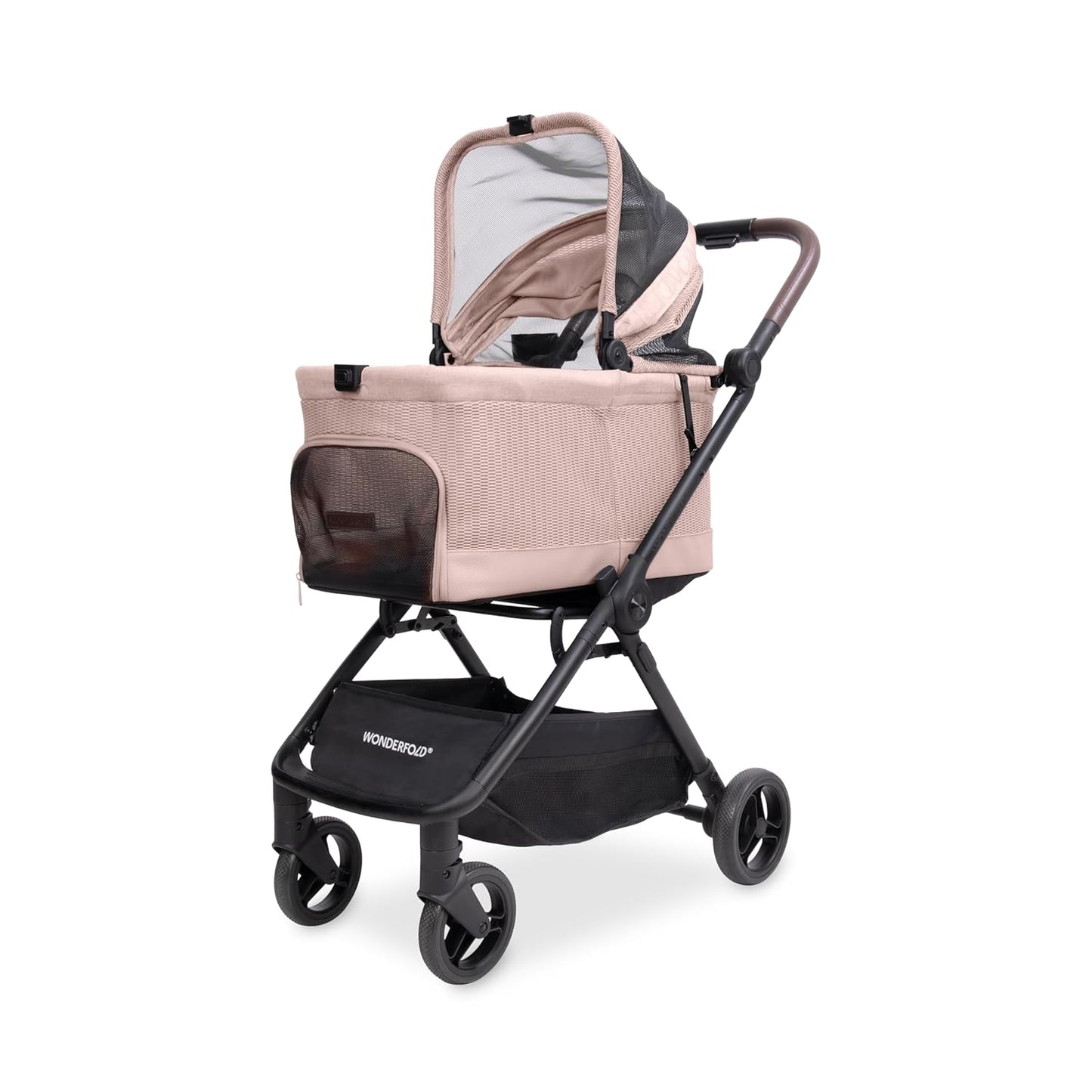 WonderFold Bella Pet Stroller - Autofold Design with Lightweight Aluminum Frame, Breathable Carriage Fabrics and Canopy, Safety Tethers & Easy-Clean Interior - Graphite Black