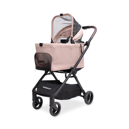 WonderFold Bella Pet Stroller - Autofold Design with Lightweight Aluminum Frame, Breathable Carriage Fabrics and Canopy, Safety Tethers & Easy-Clean Interior - Graphite Black