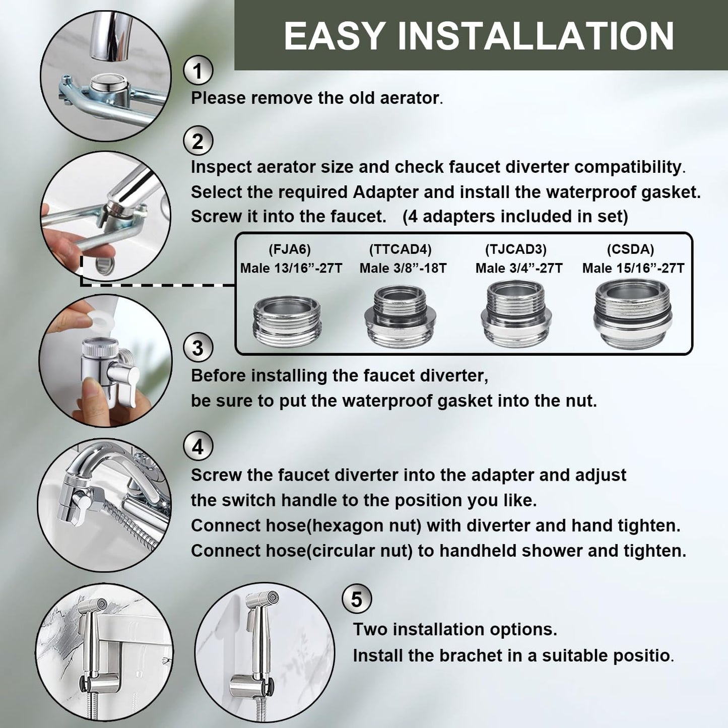 GASLIKE Handheld Bidet Sprayer, Toilet Cleaning, Baby Diaper, Hygienic Cleanup, Quick and Easy Installation, Multiple Uses, Stainless Steel, Brushed Finish