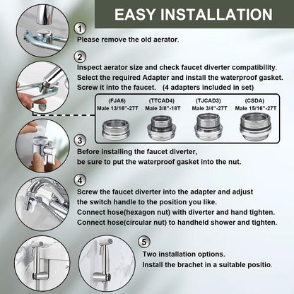 GASLIKE Handheld Bidet Sprayer, Toilet Cleaning, Baby Diaper, Hygienic Cleanup, Quick and Easy Installation, Multiple Uses, Stainless Steel, Brushed Finish