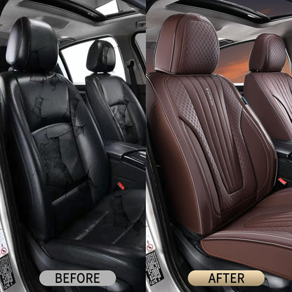 FLORICH Car Seat Covers, Brown Leather Seat Covers for Cars, Faux Nappa Leather Automotive Seat Protectors, Car Seat Cushions Universal Fit for Most Sedans SUVs Trucks - Brown