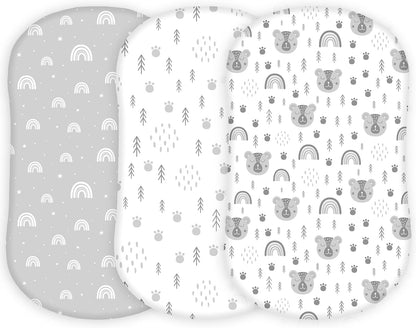 Bassinet Sheets for Papablic, CoZee, Cowiewie, Ezebaby, Nawahev Baby Bassinet Bedside Sleeper by TansyPanda, 3PC, 33x20, Ultra Soft, Breathable Snug Fit, Unisex Boys Girls, Gray White (Space Rockets)