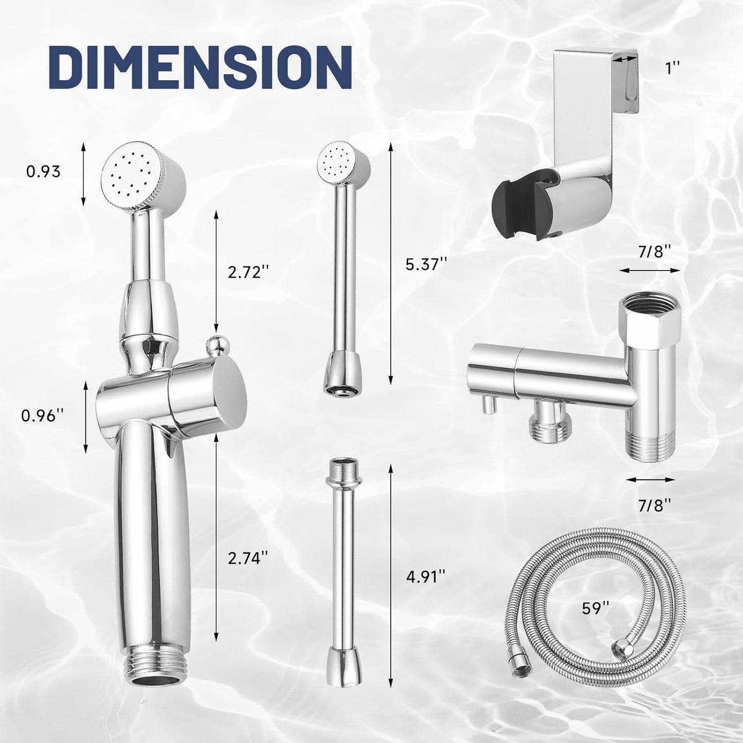 Chrome Handheld Bidet Sprayer for Toilet with Bidet Hose Brass Cloth Diaper Sprayer Bathroom Toilet Attachment for Feminine Wash, Wall Mount or Toilet Mount