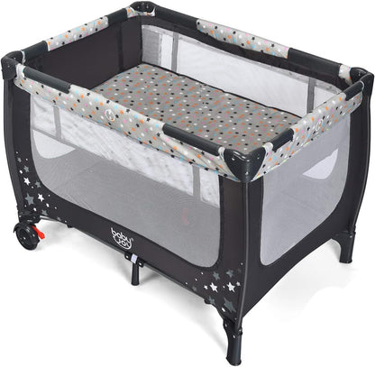 HONEY JOY Pack and Play, Foldable Baby Playard with Bassinet, Lightweight Installation-Free Travel Baby Crib from Newborn to Toddlers, Portable Nursery Center w/Lockable Wheels & Carry Bag(Gray)