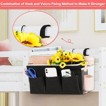 Loghot Bedside Caddy/Bedside Storage Bag Hanging Organizer for Bunk and Hospital Beds,Dorm Rooms Bed Rails,Can be Placed Glasses,Books,Mobile Phones,Keys (White)