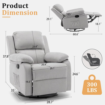 Korser Recliner Chair, 360 Swivel Rocker Chair for Adults, Small Rocking Recliner for Small Spaces, Upholstered Fabric Glider Recliner Nursery