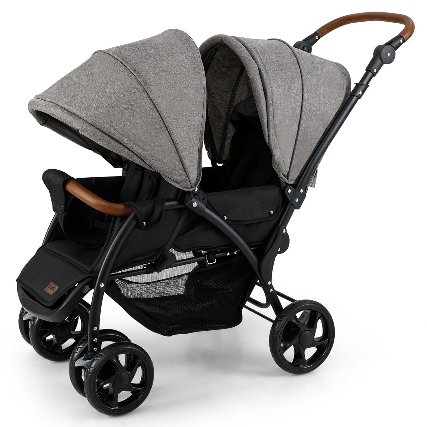 INFANS Double Stroller, Foldable Baby Tandem Stroller with Djustable Backrest Canopy Footrest, 5-Point Harness, Storage Basket, Convertible Compact Twin Stroller for Infants and Toddlers
