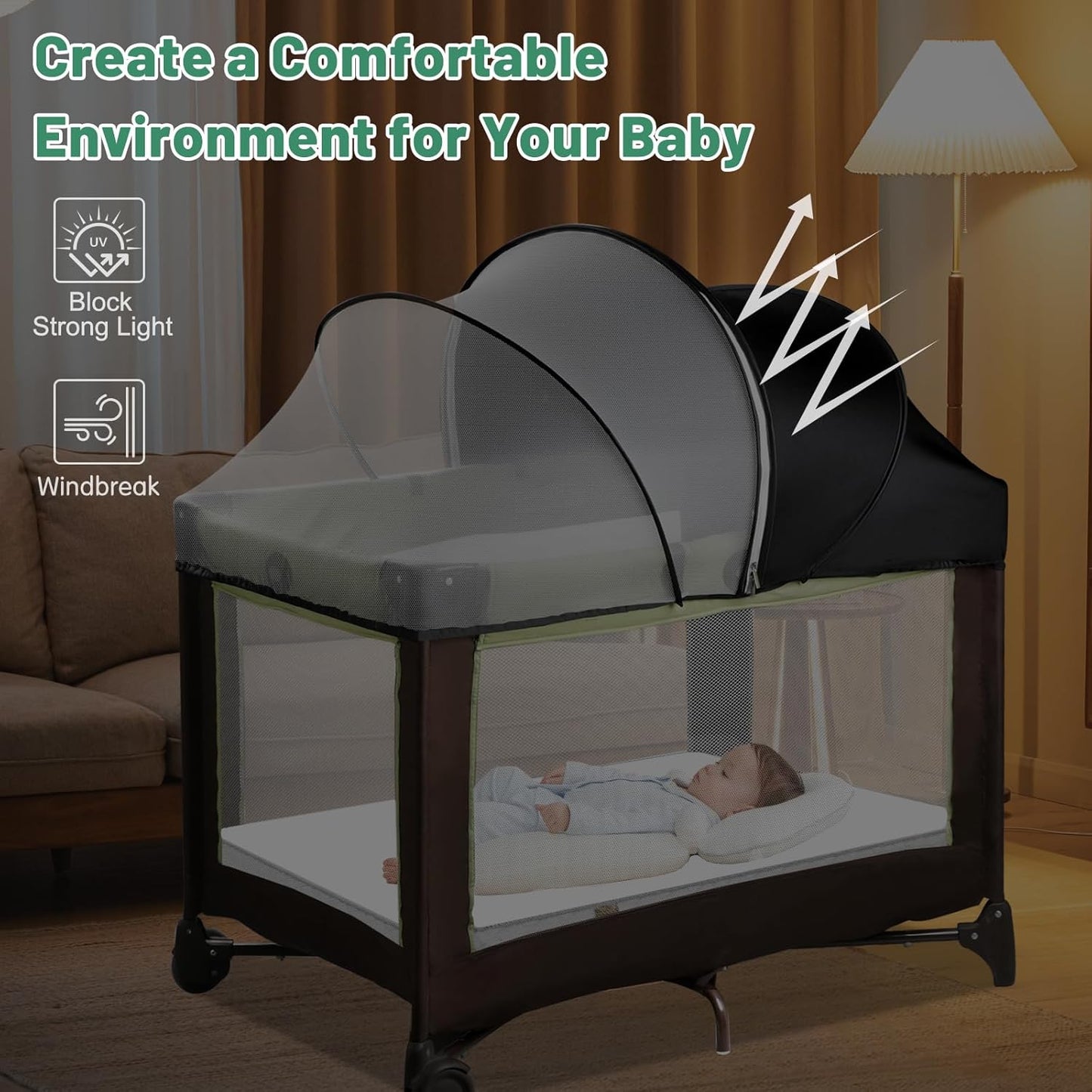 Bassinet Cover for Cats - Blackout Breathable Mosquito Net for Baby Bedside Sleepers & Travel Cribs, 2-Way Zipper Bug Canopy Tent to Block Light & Keep Cats Out (Black-Small)