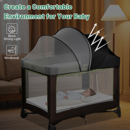 Bassinet Cover for Cats - Blackout Breathable Mosquito Net for Baby Bedside Sleepers & Travel Cribs, 2-Way Zipper Bug Canopy Tent to Block Light & Keep Cats Out (Black-Small)