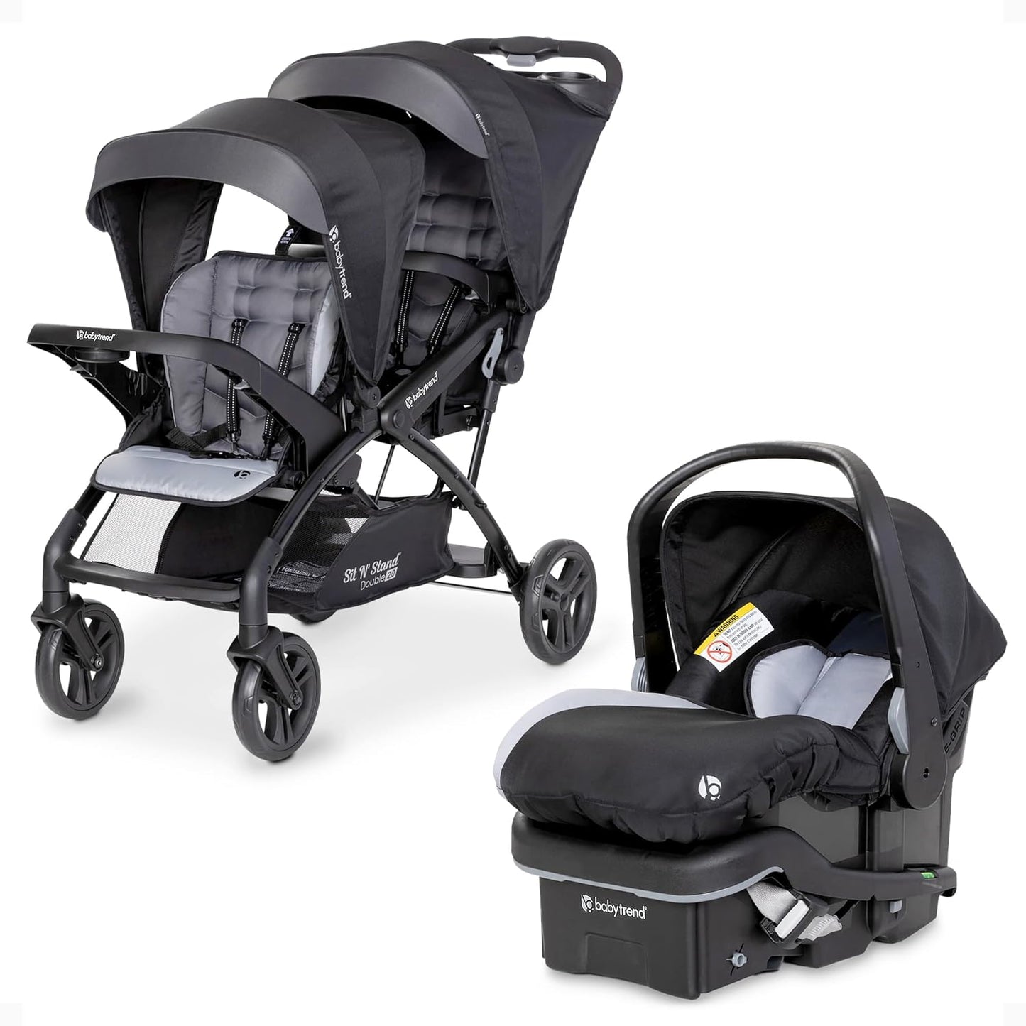 Baby Trend Sit N' Stand Tandem Double Stroller 2.0 DLX and EZ-Lift Plus Car Seat Set with 5 Point Safety Harnesses and Cozy Cover, Modern Khaki