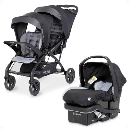 Baby Trend Sit N' Stand Tandem Double Stroller 2.0 DLX and EZ-Lift Plus Car Seat Set with 5 Point Safety Harnesses and Cozy Cover, Modern Khaki