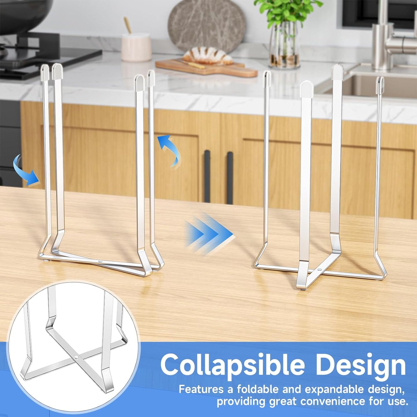Water Bottle Drying Rack, Foldable Cup Drying Rack for Counter, Stainless Steel Tumbler Dryer Stand, Multifunctional Space-Saving Dryer Racks for Bottles, Baby Bottle, Glass & Plastic Bag (Silver)