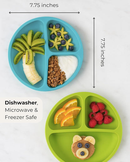 Hippypotamus Toddler Plates with Suction - 100% Food-Grade Silicone Baby Plates with Lids - Microwave & Dishwasher Safe - BPA Free - Set of 3 (Pink/Mint/Lavender with LIDS)