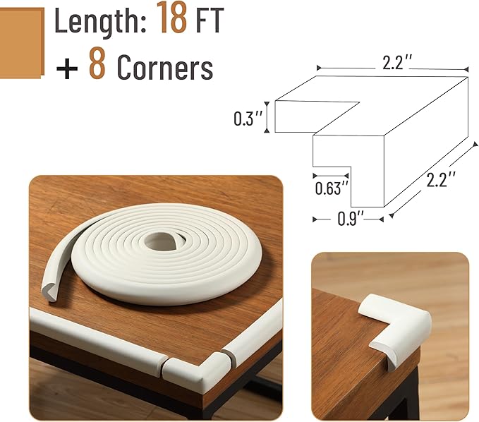 Mr. Pen- Furniture Corner & Edge Safety Bumpers, Small, 18ft Edge & 8 Corners, Baby Proof Corners and Edges, Baby Proofing Corner Guards, Baby Corner Protector Guards, Edge Protector for Baby