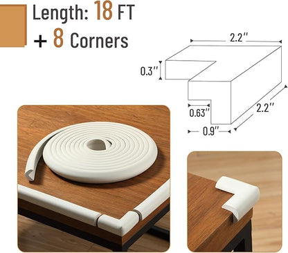 Mr. Pen- Furniture Corner & Edge Safety Bumpers, Small, 18ft Edge & 8 Corners, Baby Proof Corners and Edges, Baby Proofing Corner Guards, Baby Corner Protector Guards, Edge Protector for Baby