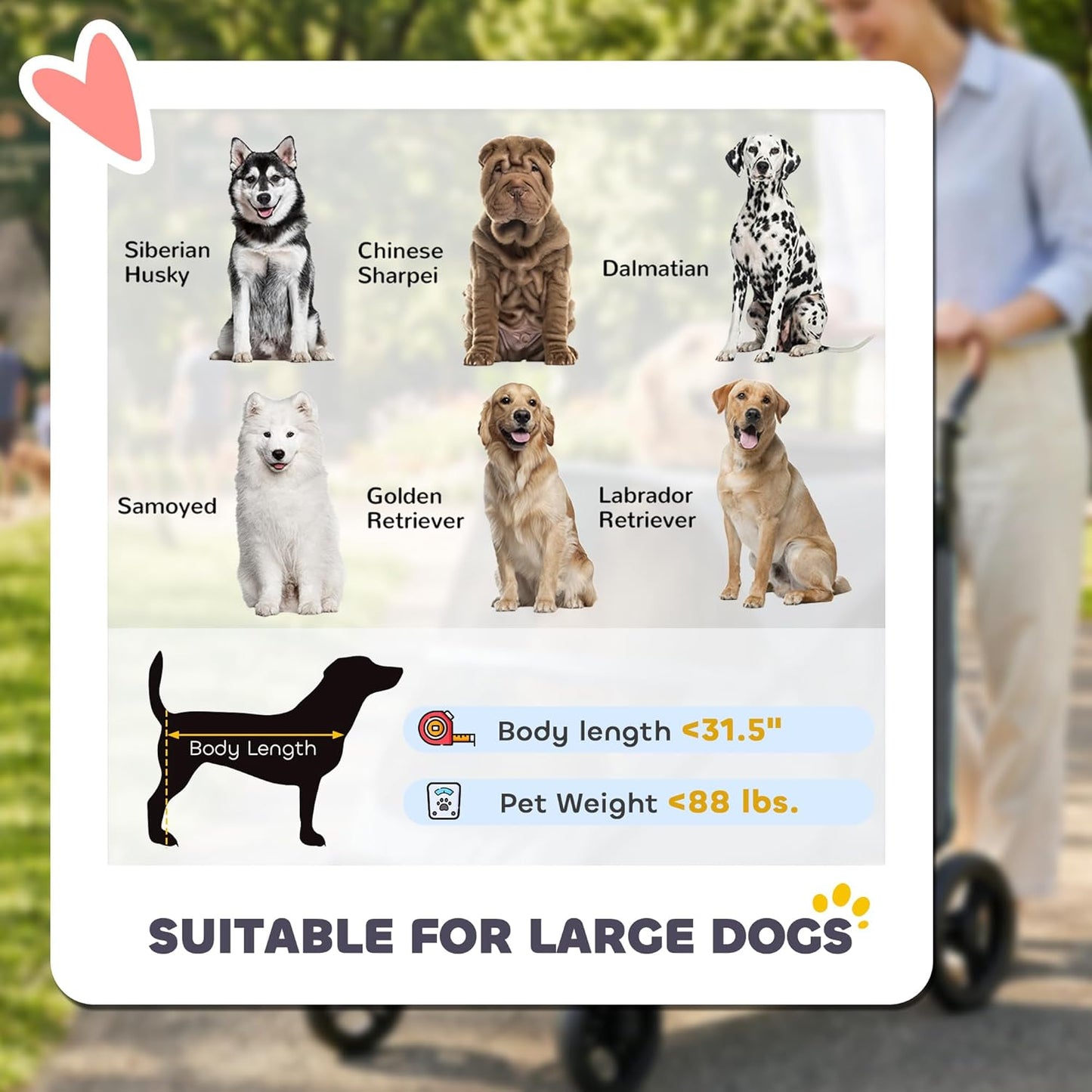 PawHut Dog Stroller for Large Dogs, One-Click Folding 4 Wheel Large Pet Stroller Wagon for Multiple Pets, All Terrain Spring Suspension w/ 8-Position Adjustable Handle, Mesh Window, Up to 66 LBS, Teal