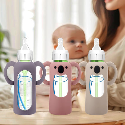 BUSOHA 3 Pack Silicone Sleeves for Dr Brown Glass Baby Bottles - Drop Protection Baby Bottle Sleeves,Compatible with Dr. Brown's Newborn Glass Bottles,with Silicone Handles,8 oz