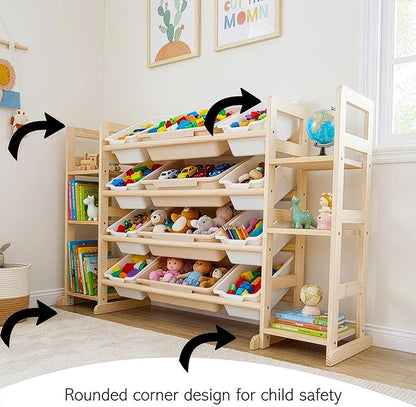 Amdermi Kids Toy Storage Organizer, 52" W White 6-Shelf Bookcase with 12 Bins, Cubby Unit for Toddler Playroom & Bedroom Organization