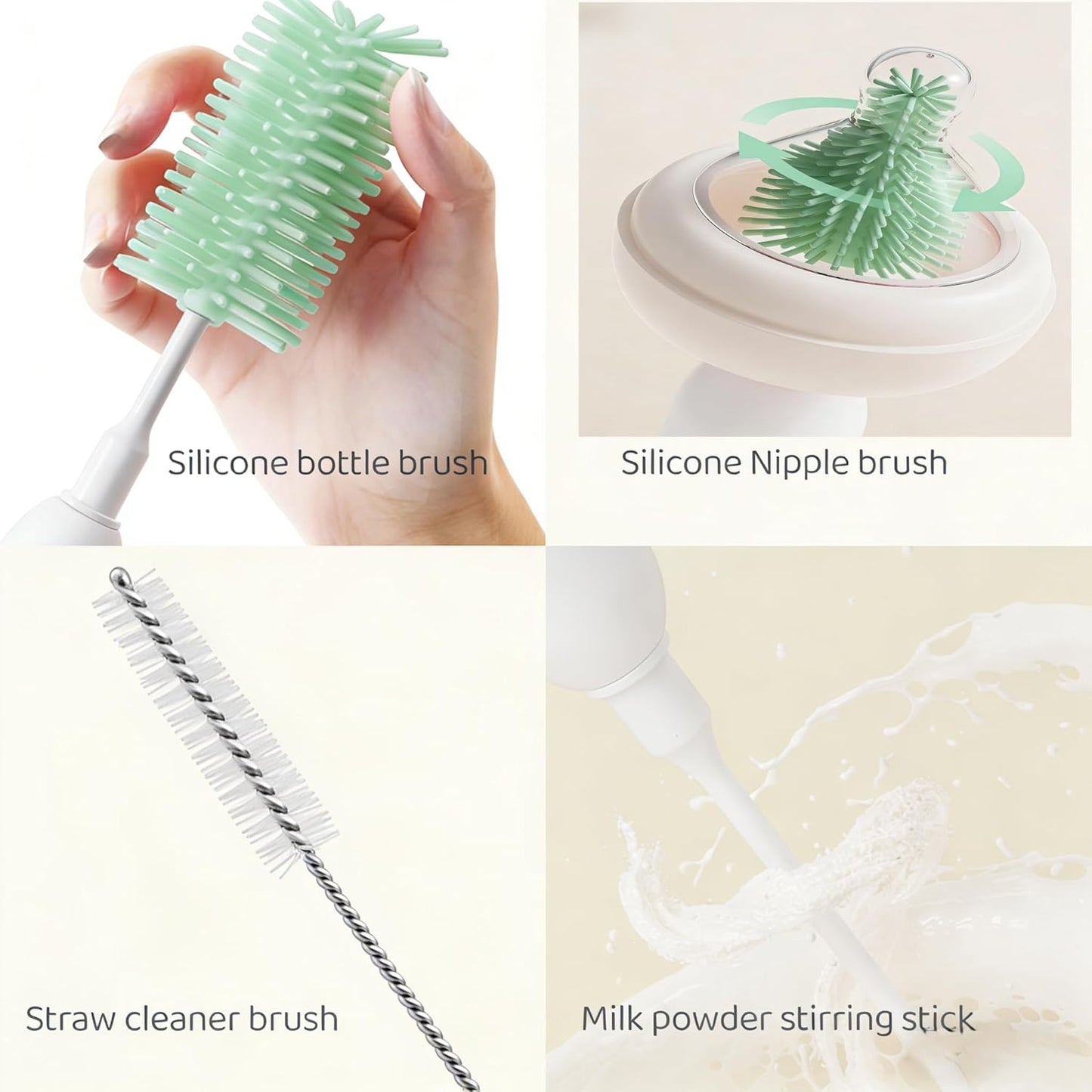 Portable Electric Silicone Bottle Brush Set, 7-in-1 UV LIGHT USB Charging, Nipple/Straw Cleaner, Milk Mixer, Built-in Drying Rack & Storage Case, BPA-Free, IPX7, On-the-Go for New Parents (Blush)