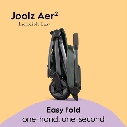 Joolz Aer2 Lightweight Travel Stroller for Baby & Toddler – One-Hand Fold, Compact Carry-On Airplane Approved, Reclining Seat, UPF 50+ Canopy, Travel Pouch, Baby Net – Forest Green