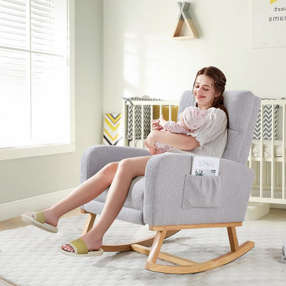 HCHAIRH Rocking Chair Nursery, Nursing Rocking Chairs with Foot Rest for Mom Nursery, Glider Rocker Chair with Footrest and High Backrest for Living Room, Bedroom, Beige