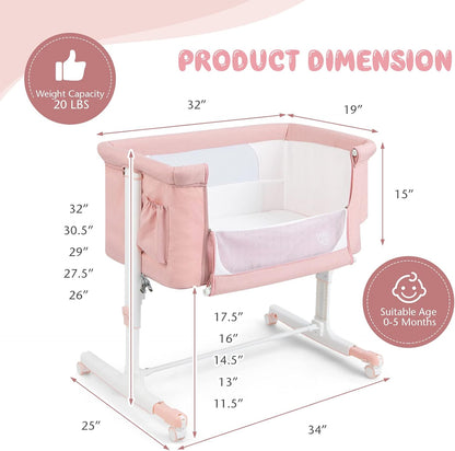 BABY JOY Bassinet Bedside Sleeper, 3 in 1 Folding Crib w/Adjustable Height, Mattress, Lockable Wheels, Storage Pocket & Carry Bag for Infant Newborn, Stationary & Rock, Portable Baby Bassinet (Grey)
