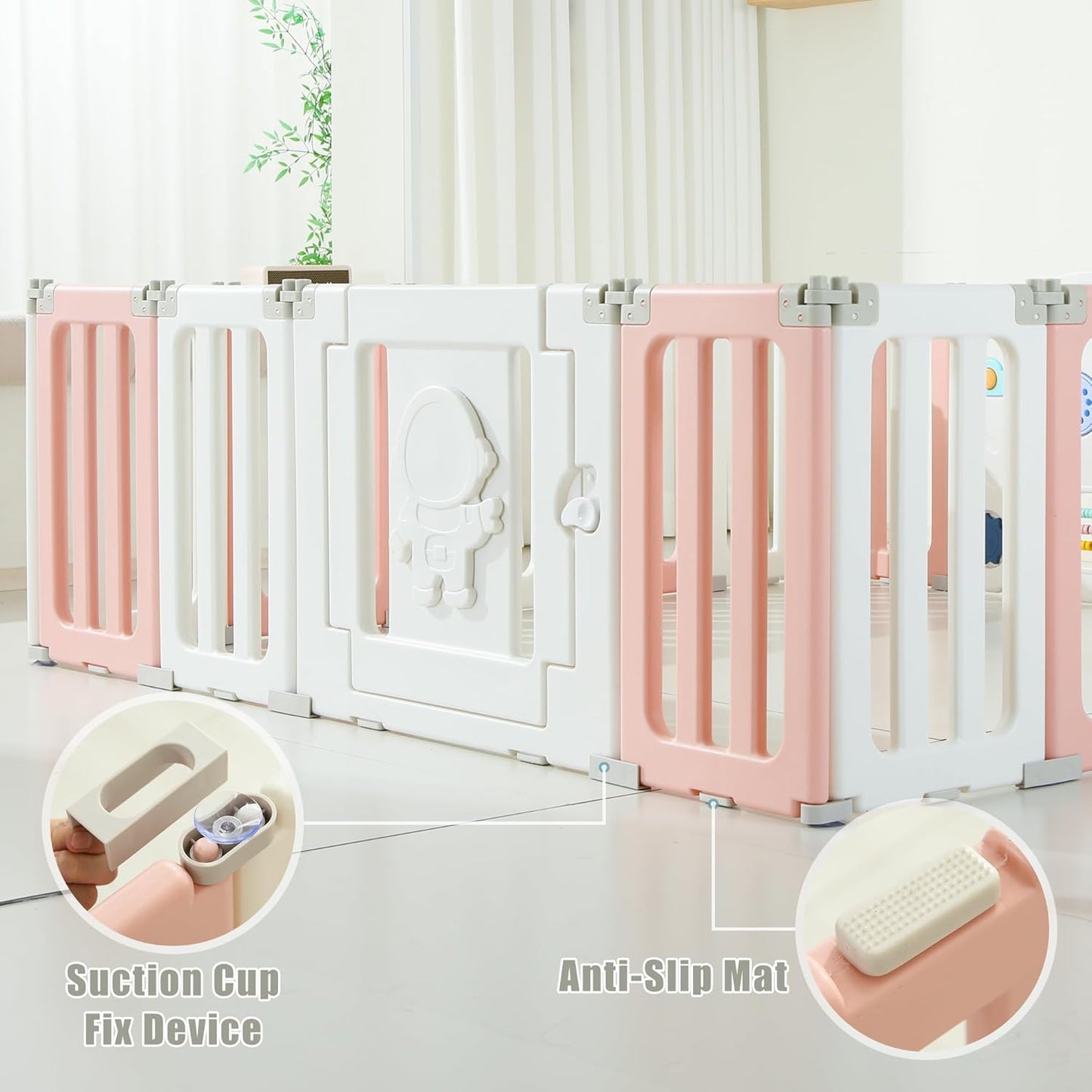 Bestgame Baby Play Pen, Foldable Play Pens for Babies and Toddlers, 14 Panels Extra Large Baby Playpen, Astronauts Portable Fence, Kids Gate Playpen Yard - Grey