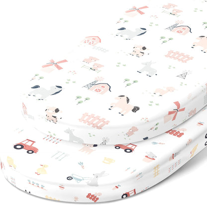 Bedside Sleeper Bassinet Sheets for 33x20 Inch Mattress Pad – Compatible with Maxi COSI Iora, Kidsclub, Angelbliss, Baby Joy, Koola Baby Bedside Bassinet – 100% Jersey Cotton – 2 Pack