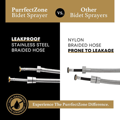 Purrfectzone Bidet Sprayer for Toilet, Handheld Sprayer Kit, Cloth Diaper Sprayer Set - Easy to Install - Stainless Steel
