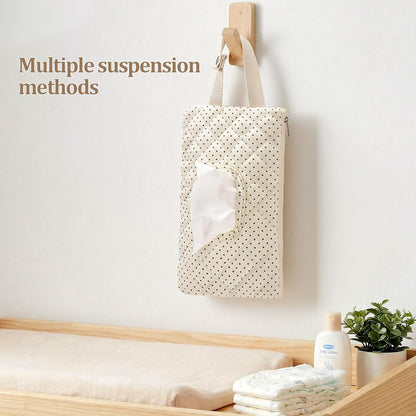 Quilted Baby Diaper and Wipes Pouch Portable Mommy Bag for Stroller Reusable Wipes Pouch with Lanyard for Casual Travel (Beige)