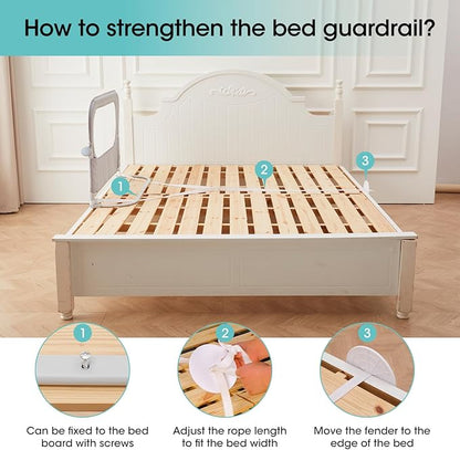 NUTIKAS Baby Bed Rail Guard for Toddlers - 35.1" Toddler Bed Side Rails for Crib, Twin, Full, Queen Bunk Size Bed Swing Down Bedrail Extral Tall Child Safety Side Railing Guards for Kids