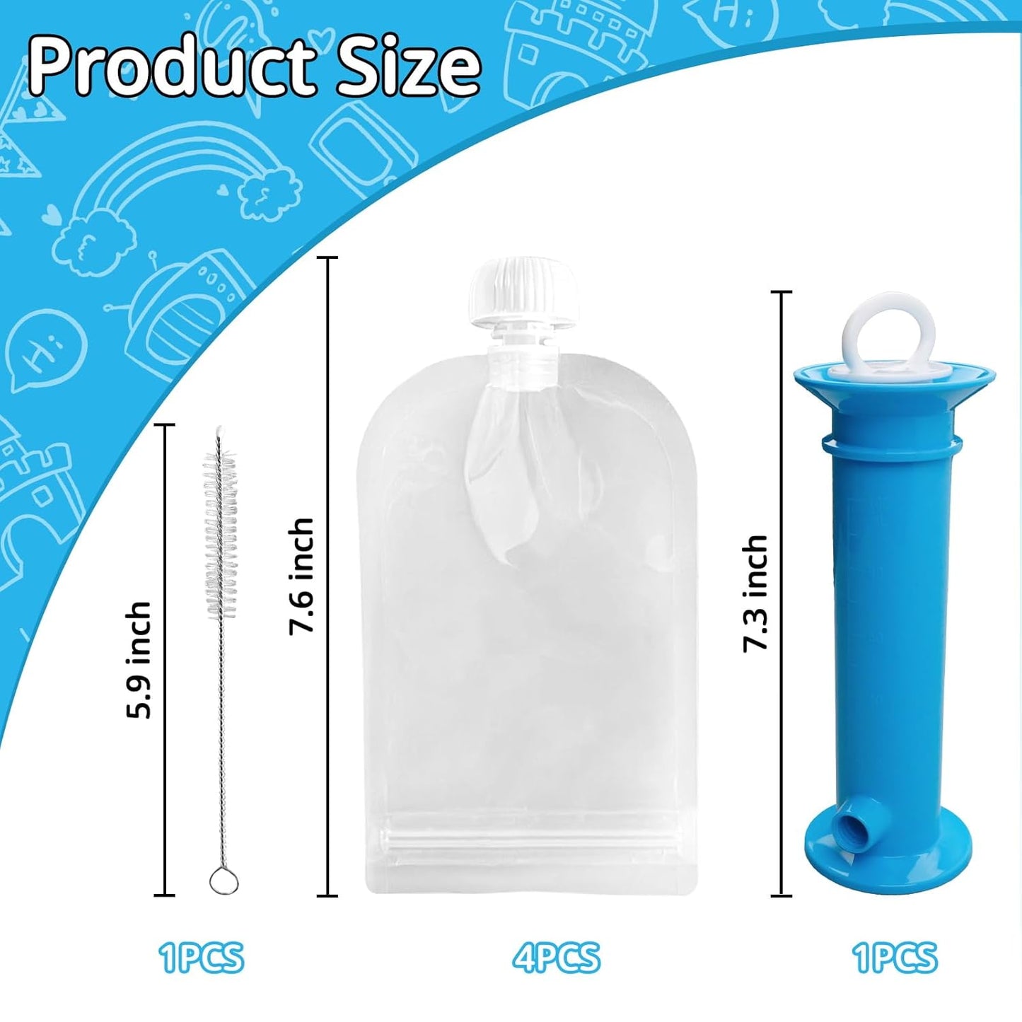 Newmemo 6PCS Reusable Baby Food Pouches Filler Kit Baby Food Pouch Maker for Applesauce Yogurt Smoothie Refillable Fruit Puree Pouch Filling Station Portable Juice Puree Squeezer Storage Bags for Todd