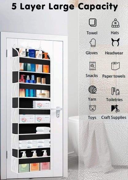 TAHAVICE 1 Pack Over The Door Organizer Storage, Hanging Organizer Closet with 5 Large Pockets 10 Mesh Pockets, 44 lbs Weight Capacity, Behind Door Storage for Nursery Bedroom Bathroom (Dark Grey)