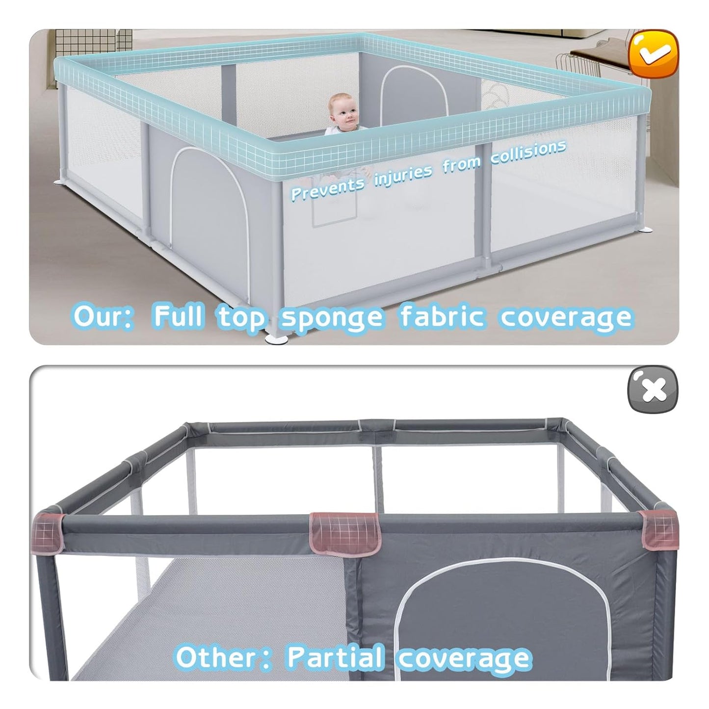 besuhot Large Baby Playpen 79x79 Inch, Playpens for Babies and Toddlers, Indoor & Outdoor Extra Large Kids Activity Center, Baby Play Yard with Zipper Gates.
