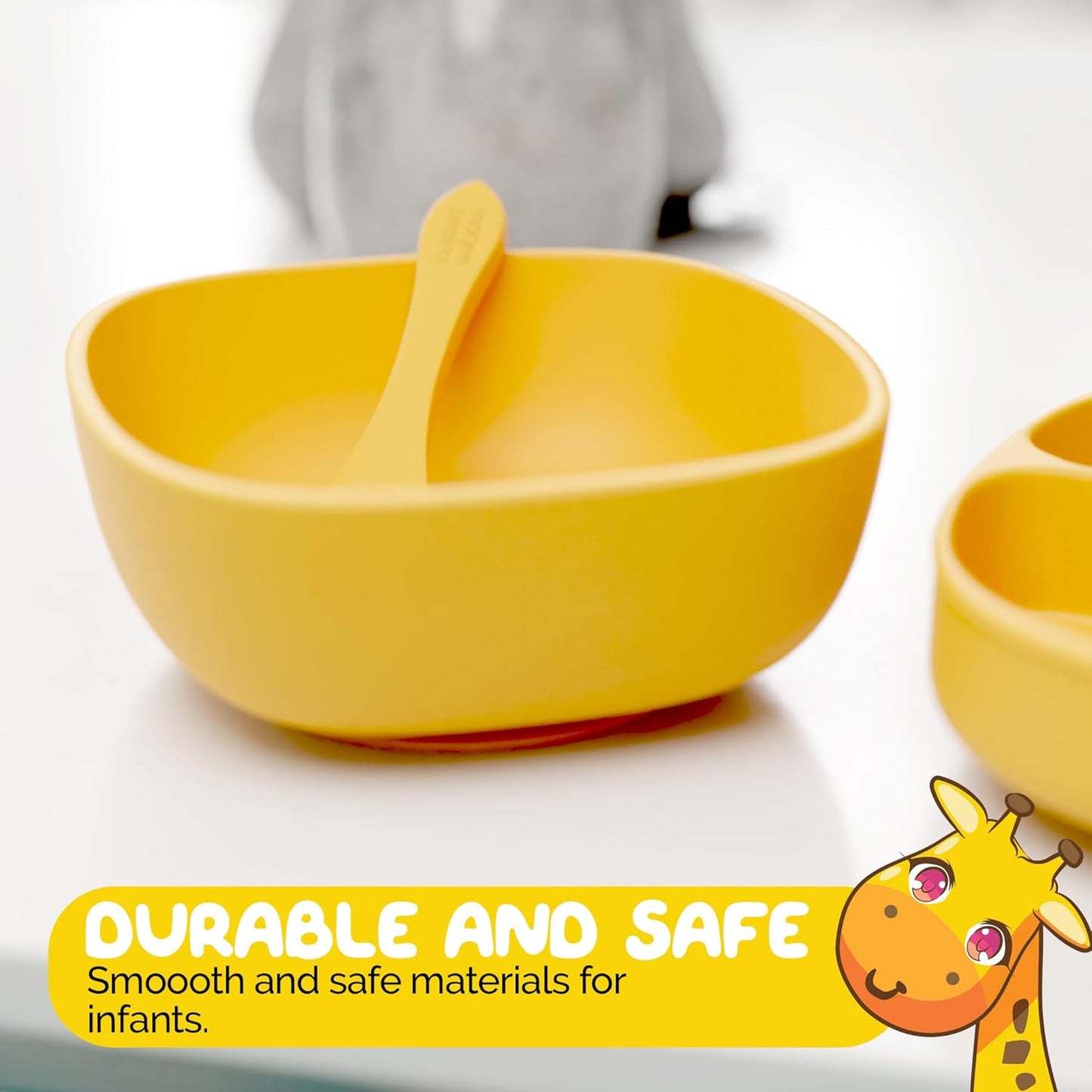Baby Feeding Set by Muqee Peeko as a Baby Feeding Essentials in Baby Apricot Color with Baby Suction Plates for Toddlers, Baby Bowls with Suction and Baby Spoon (3 Piece Set)