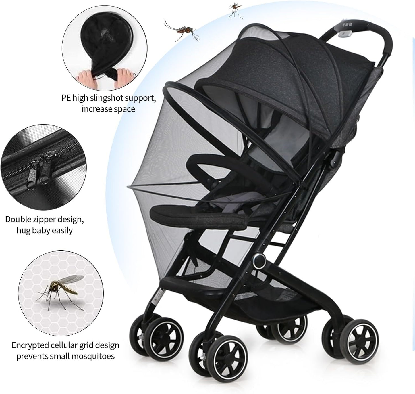 DUOMI 2-in-1 Stroller Sun Shade and Mosquito Net Cover - Universal Breathable Baby Cover With Two-Way Zipper for Extender