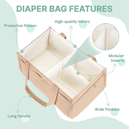 Baby Diaper Caddy Organizer - Portable Nursery Storage Basket for Newborn Essentials, Foldable Diaper Bag Organizer for Baby Shower Gifts and Registry Must-Haves, Car Organizer with Dividers (Blue)