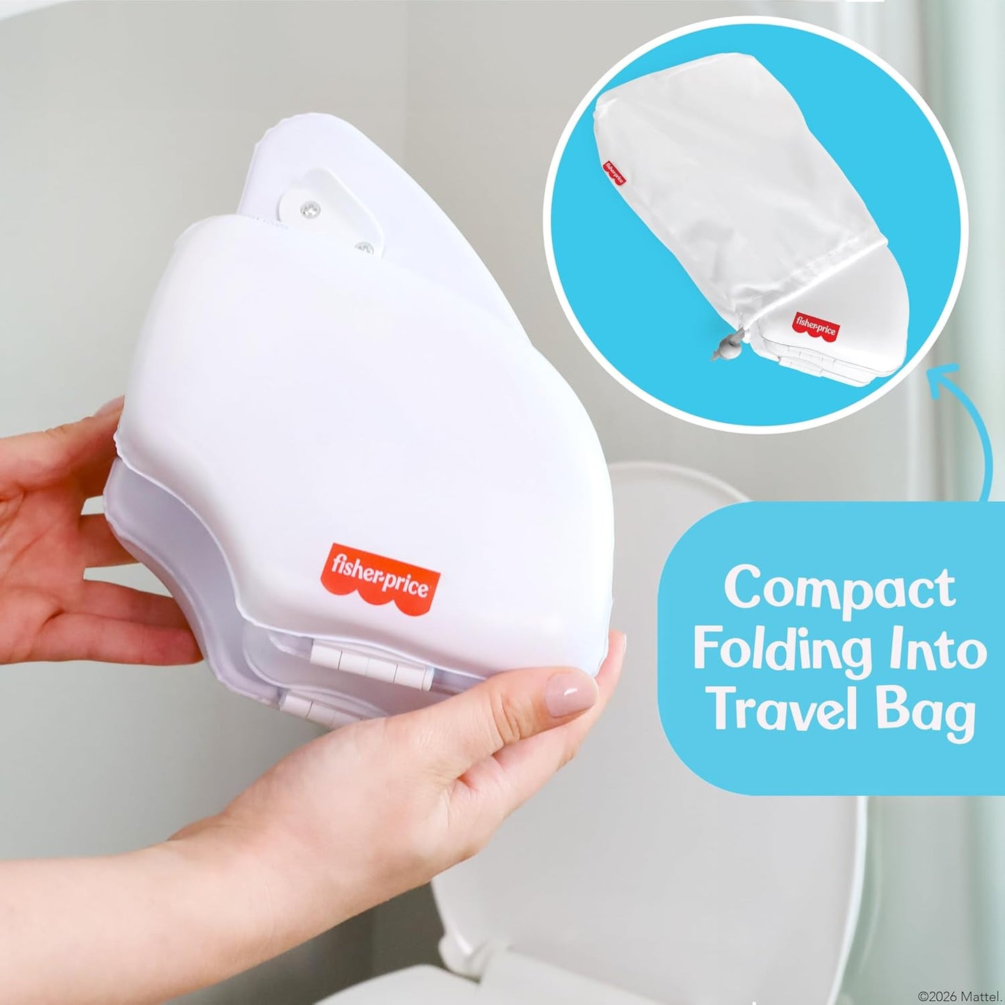 Fisher-Price™ 2-N-1 Potty Trainer with Flushing Sounds, Chart & Storage – White Floor Potty Chair with Splash Guard, Removable Ring & Bowl, Patented Snap Safe Ring Technology