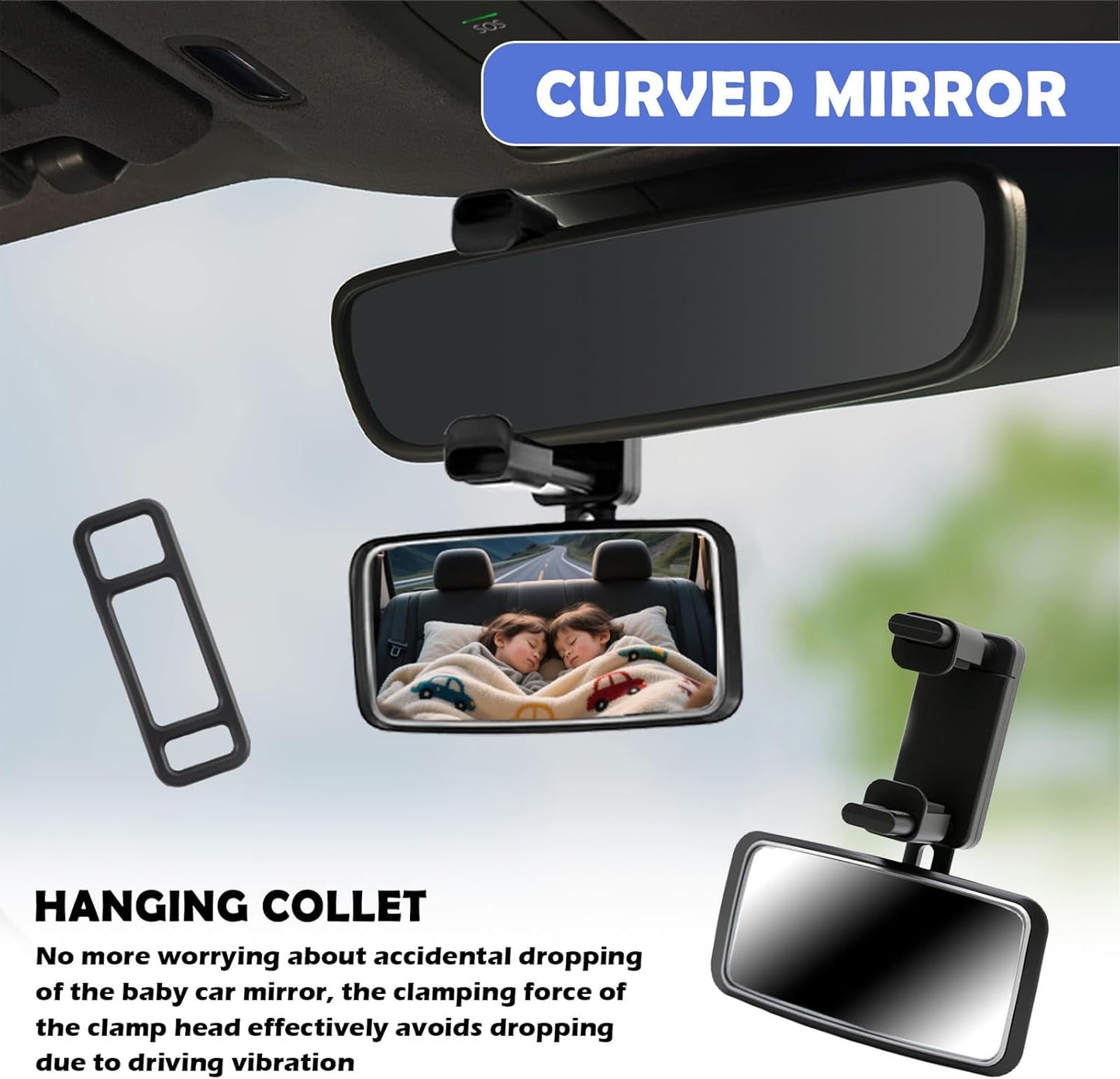 Baby Car Mirror Rear Facing with Hanging Collet,Practical Car Mirror for Baby Rear Facing with 360° Adjustable & Larger Curved Field of View,Shock Resistant Babies Mirrors for Cars